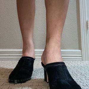 Black Cole Haan Fur Mules
